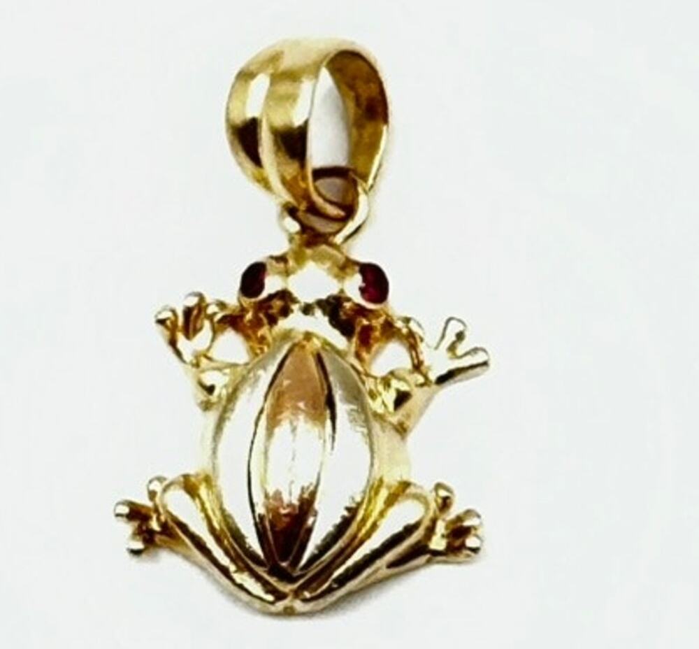 14k 2 Tone Gold Frog Pendant / Charm with stones